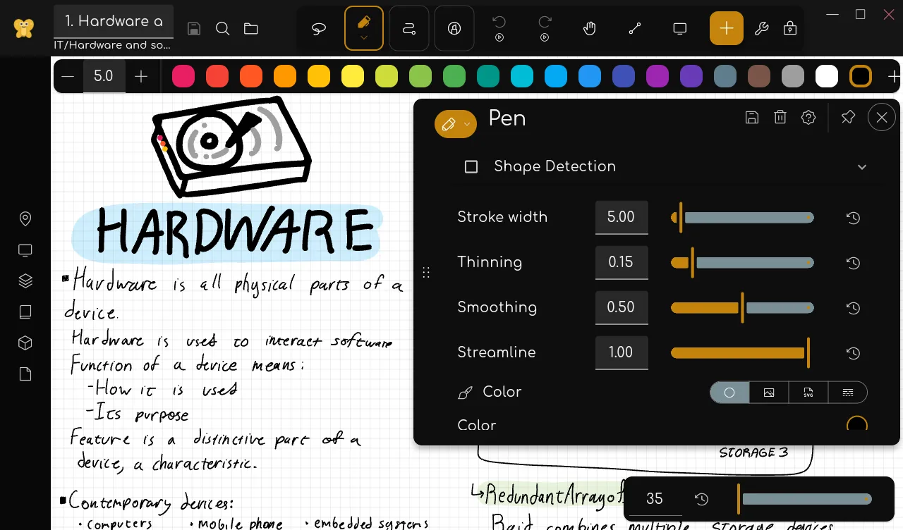 Pen settings for a Butterfly drawing tool
