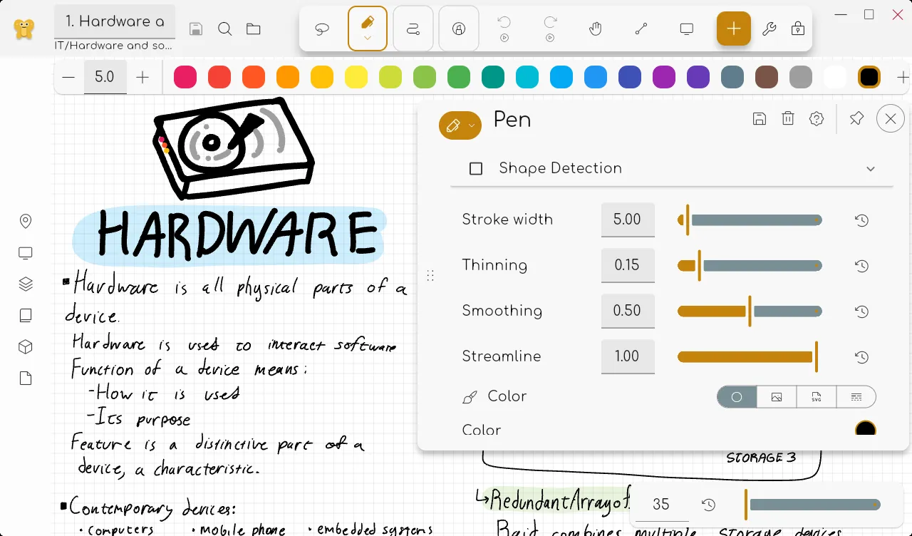 Pen settings for a Butterfly drawing tool