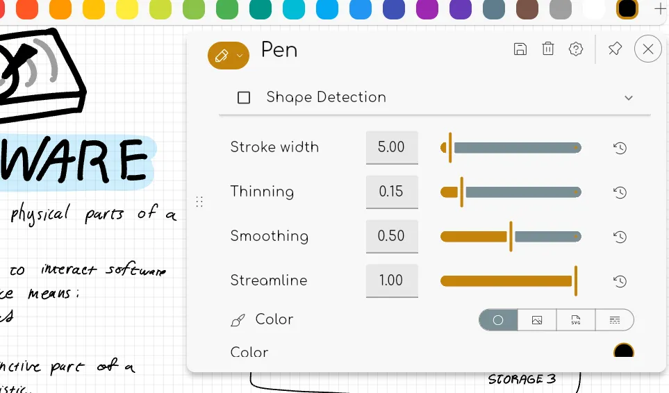 Pen settings for a Butterfly drawing tool